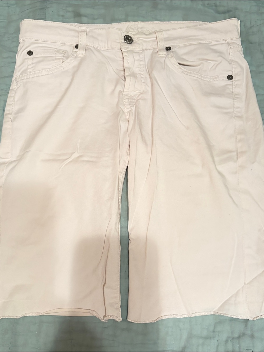 7 For All Mankind Bermuda cutoff white lightweight jean shorts, 27 low rise